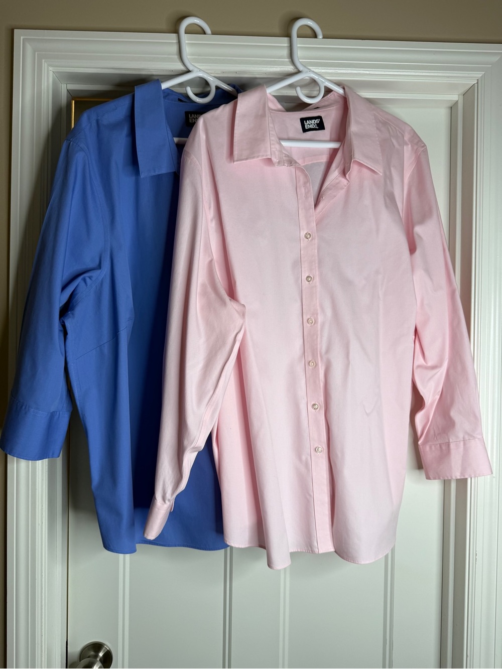 Women’s Lands' End Button-Up Shirts - Pink & Blue, 26W